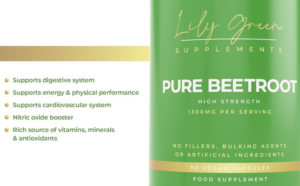Lily Green Pure Beetroot 1300mg per Serving 90 Vegan Capsules