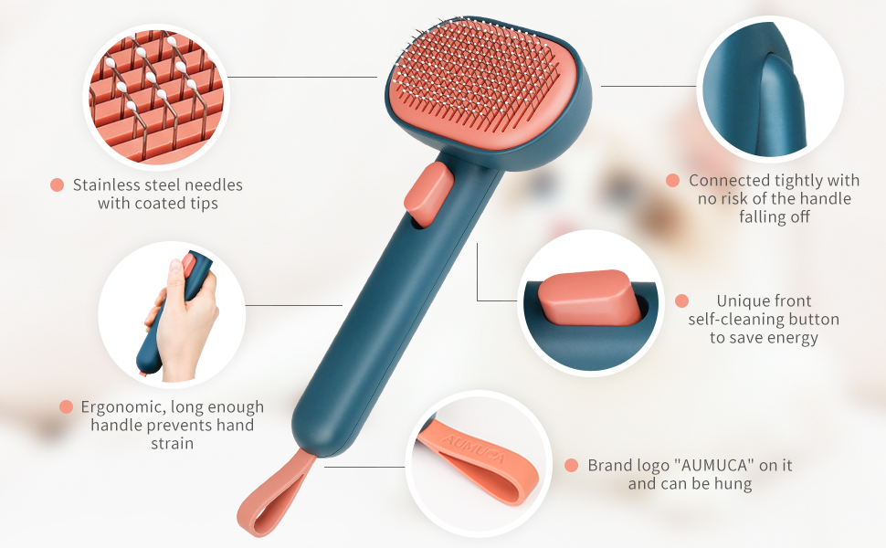 aumuca Cat Brush, Self Cleaning Cat Grooming Brush with Stable Thicker