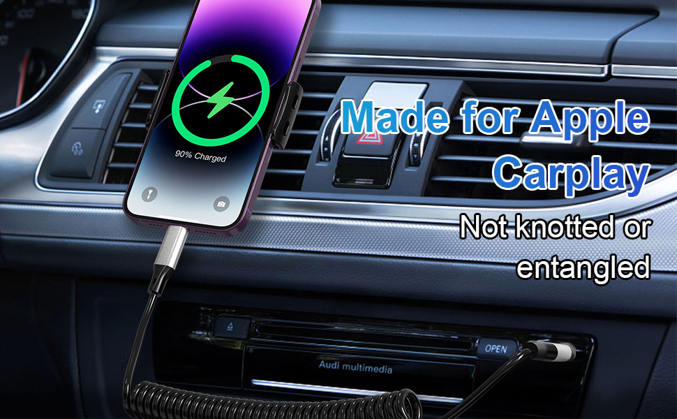 Coiled iPhone Lightning Cable 2 Pack, Apple Carplay Compatible [Apple MFi Certified], Coiled USB