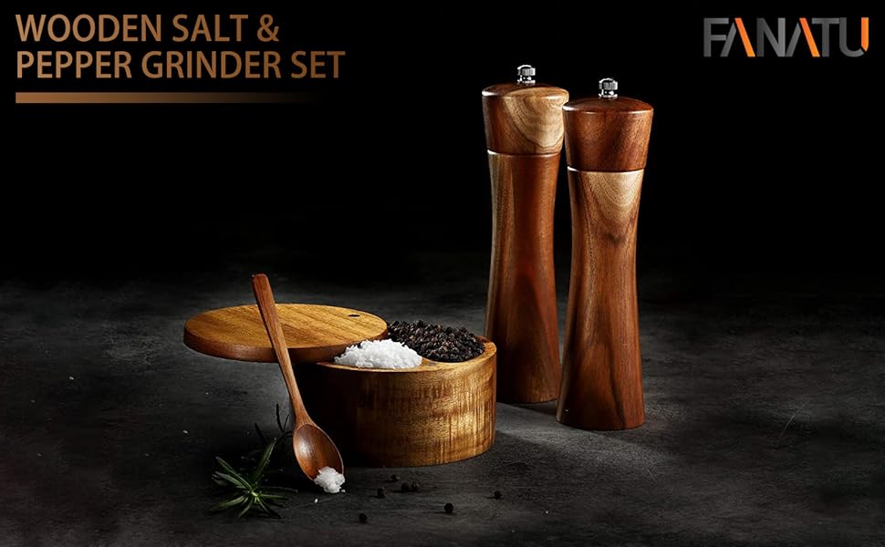 Wood Salt and Pepper Grinder Set Premium Set Includes 8