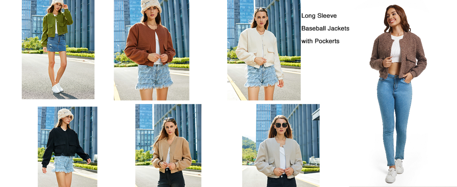 Womens Cropped Bomber Jacket Button Down Varsity Jackets