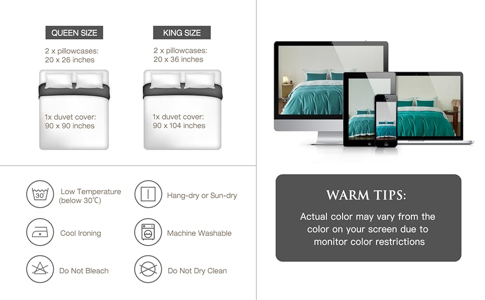 YuHeGuoJi Teal Blue Duvet Cover King 100 Long Staple