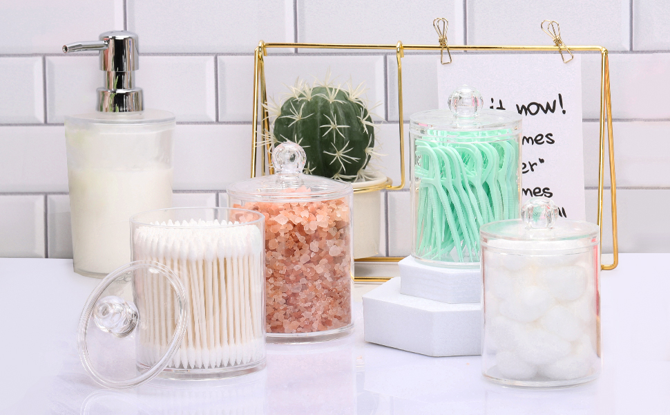 Bathroom Accessories Organizer - 12oz & 10oz Qtip Holder Dispenser for Cotton Ball Swab Pad