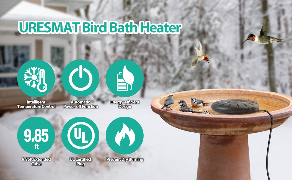 URESMAT Bird Bath Heater with 9.85FT, Birdbath Deicer with
