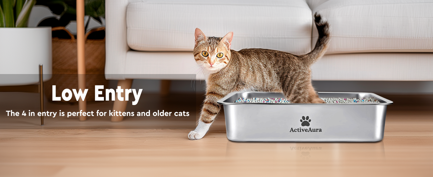 Stainless Steel Cat Litter Box,Kitty Litter Box with Letter Stickers