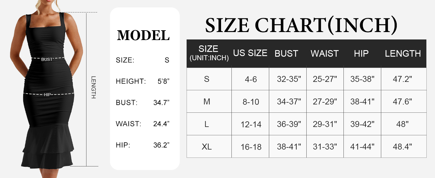 Bodycon Ruched Square Neck Midi Dresses Elegant Sleeveless Ruffle Cocktail Party Dress