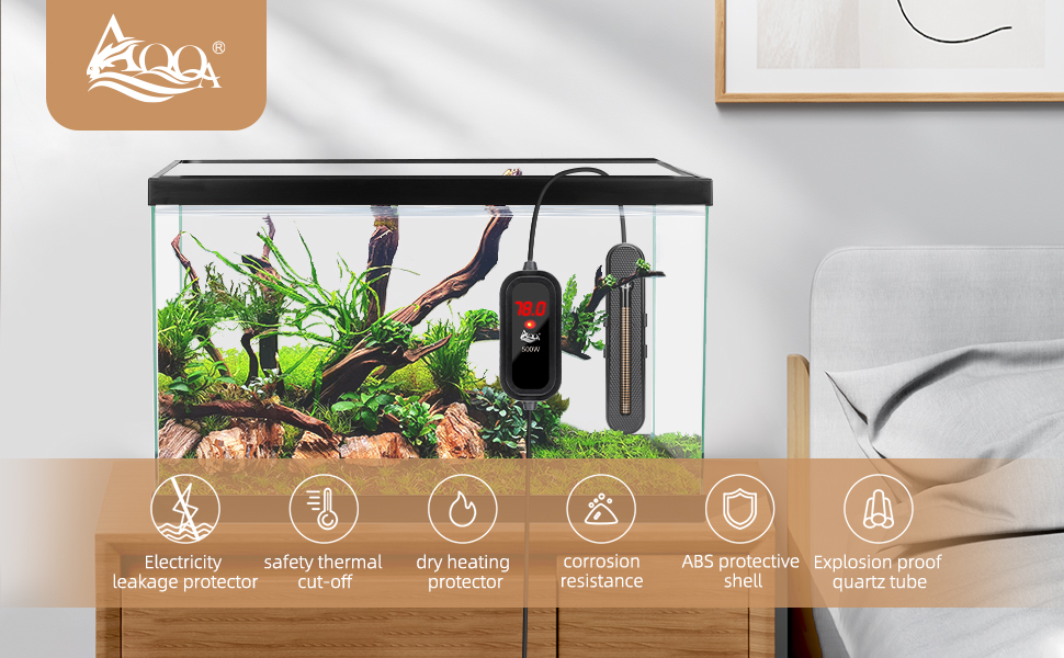 AQQA Aquarium Heater,100W/200W/300W/500W Fish Tank Heater,Submersible