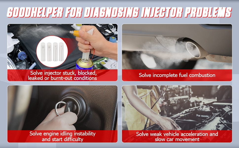 Upgraded Fuel Injector Tester and Cleaner Kit with 8 Pulse Modes 4 Injector Cleaner Adapter 12V/5V Output Power Modes Short Circuit Protector Clean Two Fuel Injectors Simultaneously DIY Cleaning Tool 19 Fuel Injector Cleaner And Tester Kit