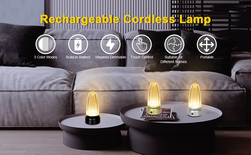 UMEXUS Small Cordless Table Lamp, Rechargeable Battery Operated Touch