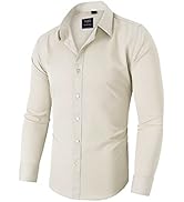 Alimens & Gentle Men's Dress Shirts Solid Long Sleeve Stretch Wrinkle-Free Button Down Shirt with...