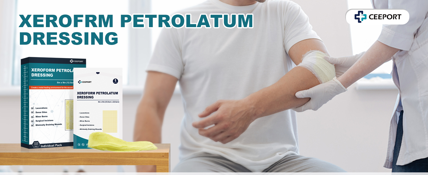 CEEPORT Medical Xeroform Petrolatum Dressing 5x9 Non-Adherent Gauze Pad Strip Gauze Patch Wound Care