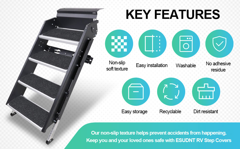 ESUDNT RV Step Covers 4 Pack RV Step Rug, RV Stair Covers Carpets for