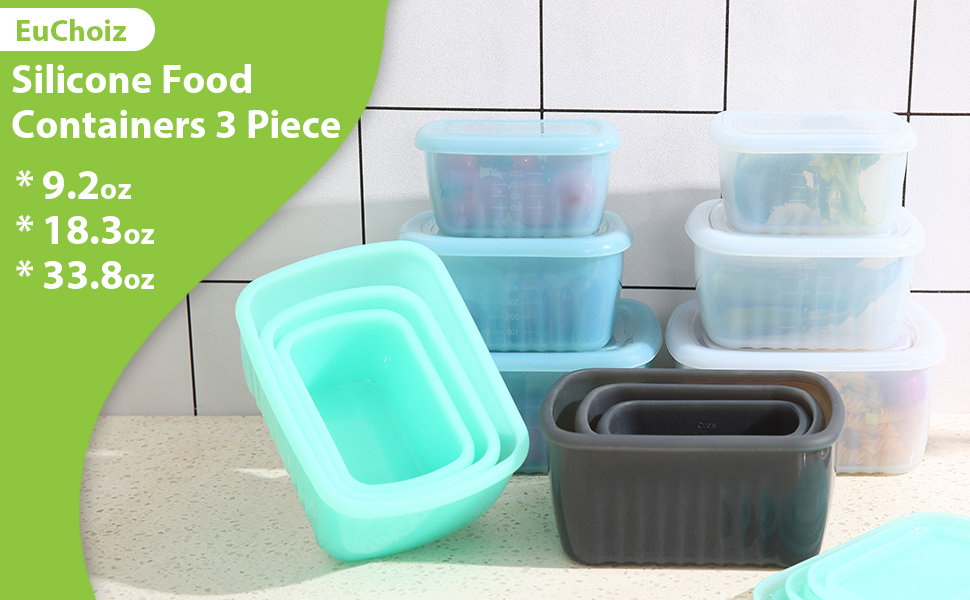 EuChoiz 3Piece Silicone Food Storage Containers Reusable