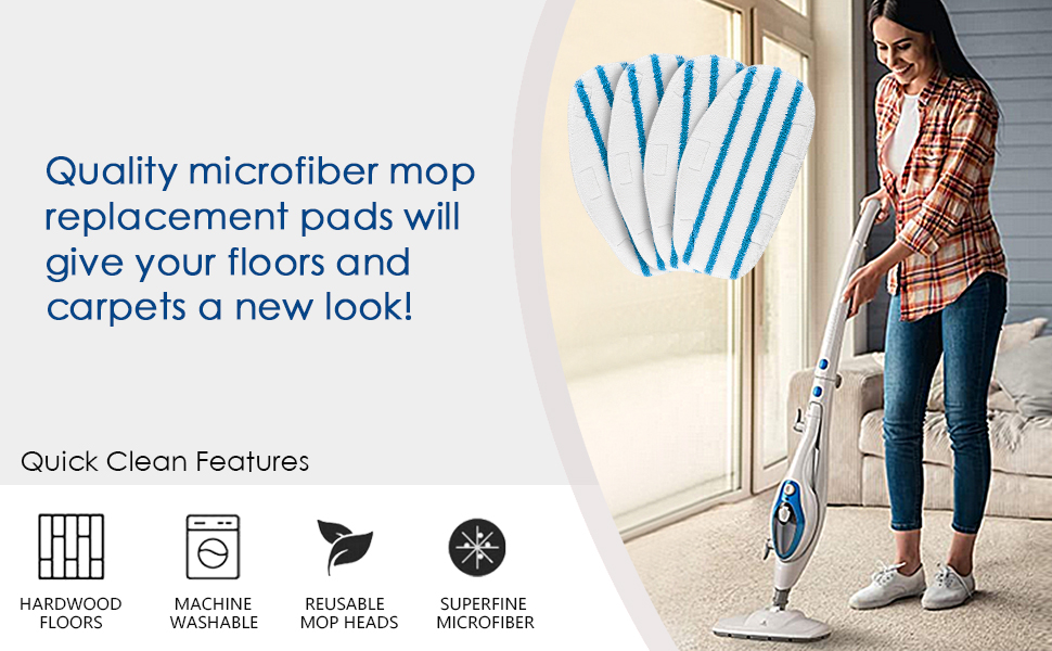 MXZONE 4 Pack Replacement Steam Mop Pads Cleaning Pad Fit