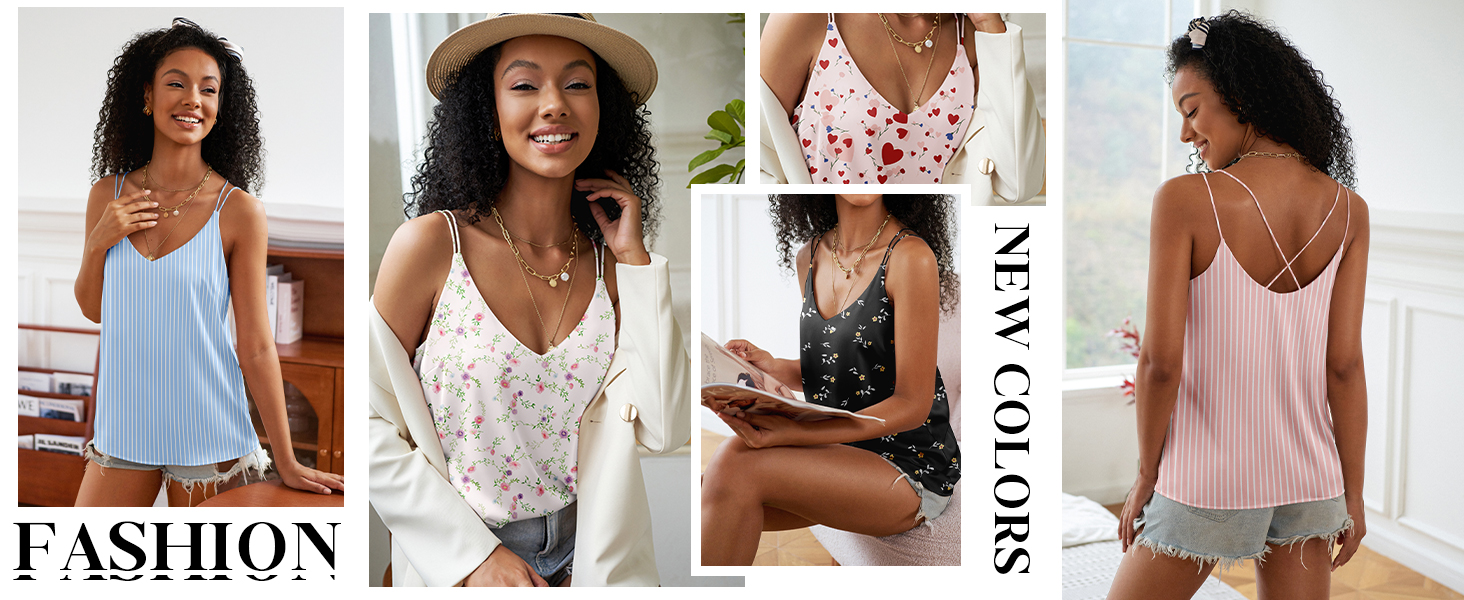 dressy tops for women basic tank tops for women spaghetti strap tank top cross back v neck