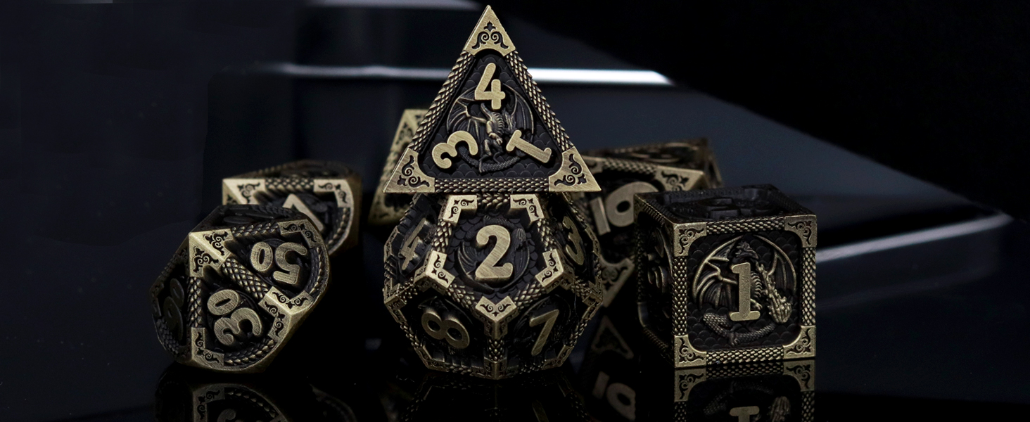 PJOY Metal DND Dice Set Antique Silver Dragon Scale D&D Polyhedral Dice with Dice