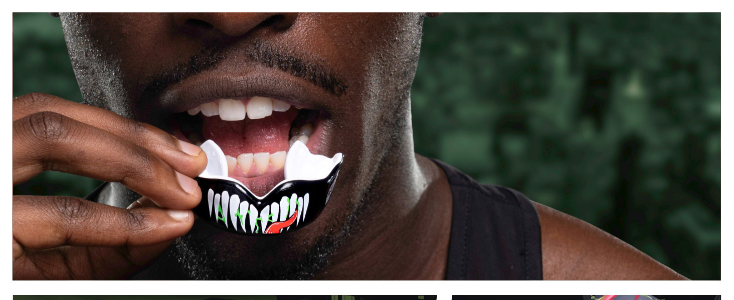 Venom marvel, mouthguard, mouth guard, gum shield, gumshield, contact sports, rugby, boxing