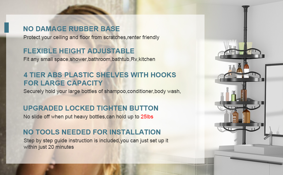 Corner Shower Caddy Tension Pole Shower Rack Corner Stand