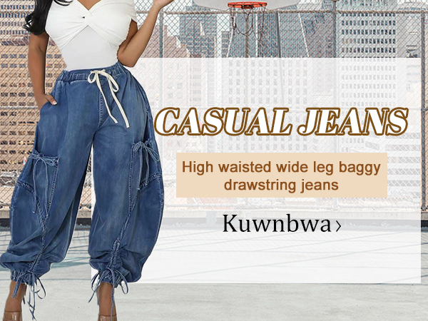 Kwunbwa Women's Baggy Cargo Jogger Jeans Barrel High Waisted