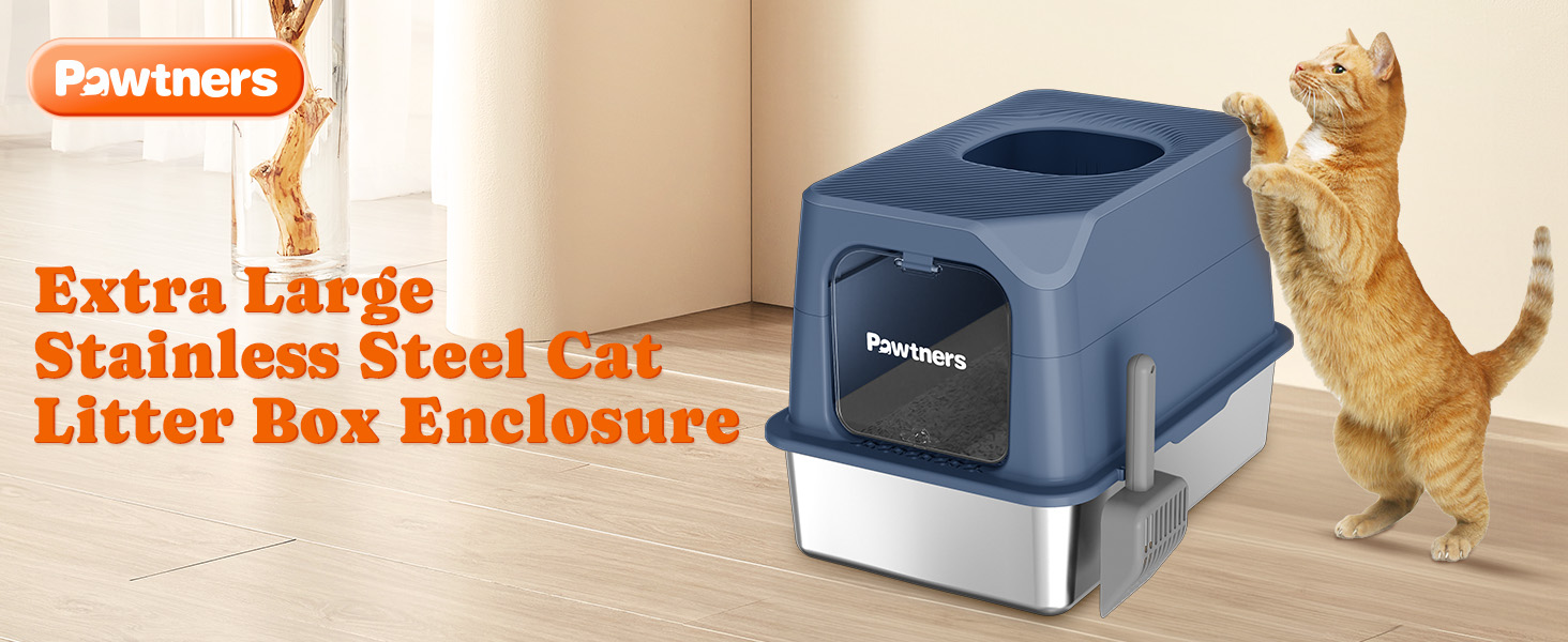 Stainless Steel Cat Litter Box with Lid, Open/Enclosed XL