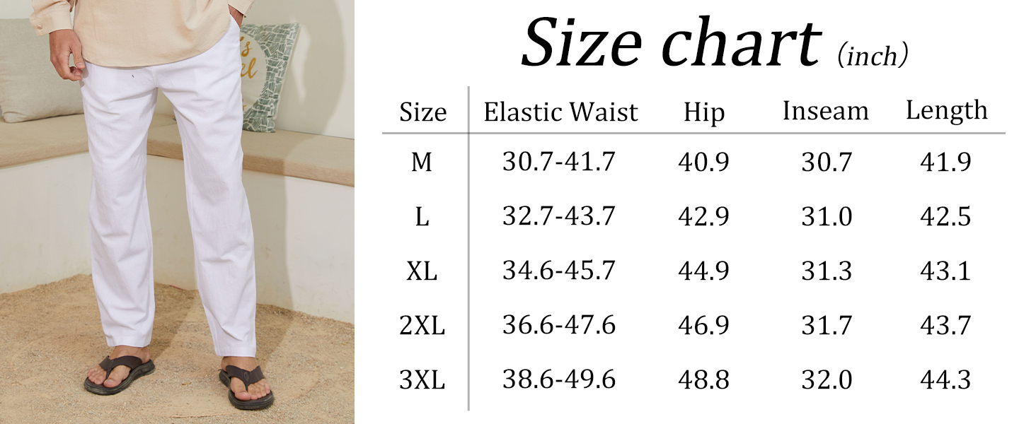 YAOHUOLE Men's Linen Pants Lightweight Drawstring Elastic Waist Trousers Casual Summer Beach Wedding 17 1