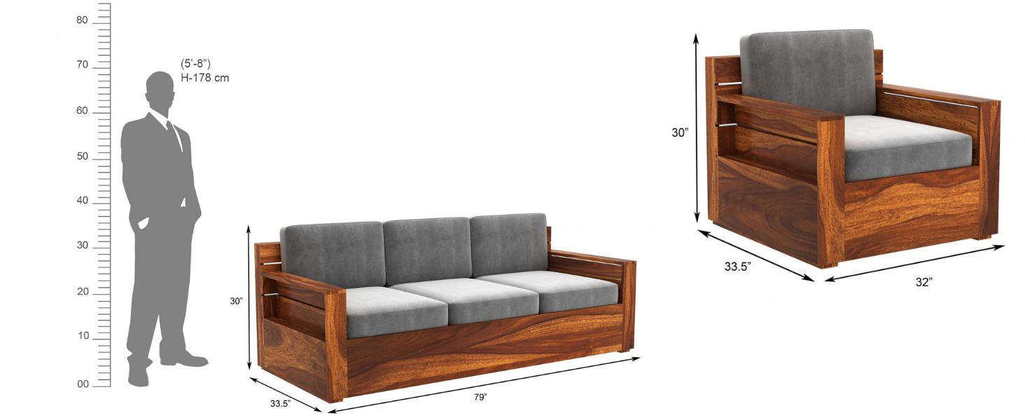 wopno Furniture Pure Sheesham Wooden 5 Seater Sofa Set for Living Room