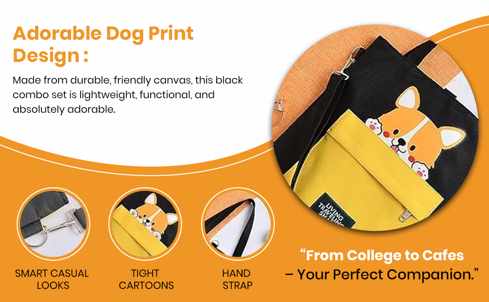 SPN-JGSP Cute Dog Canvas Backpack for Womens & Girls - Ladies Handbags With Adjustable Strap