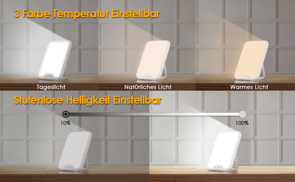 VTHW Tageslichtlampe, 10000 Lux lampe mit Memory Funktion, 4 Timer, 3 Lichtfarben Sonnenlicht