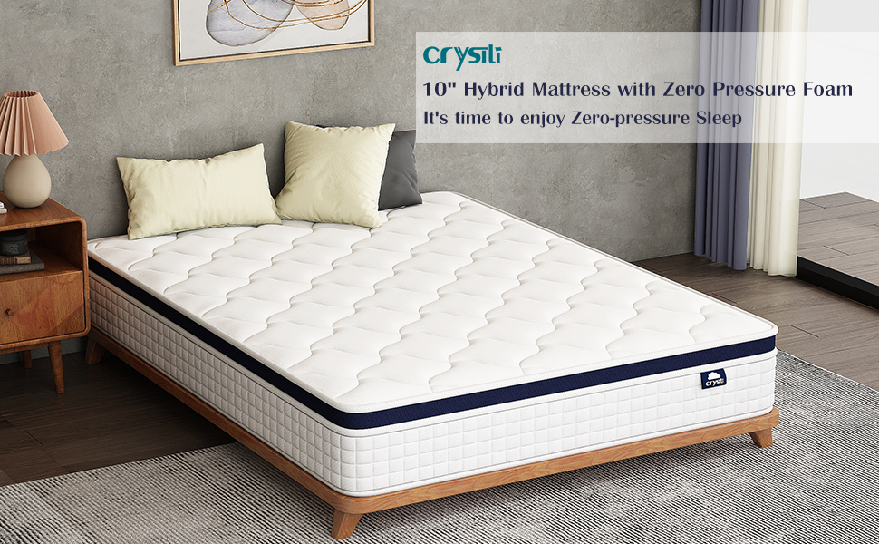 Queen Size Mattress in A Box, Crystli 10 Inch Hybrid Mattress with Zero