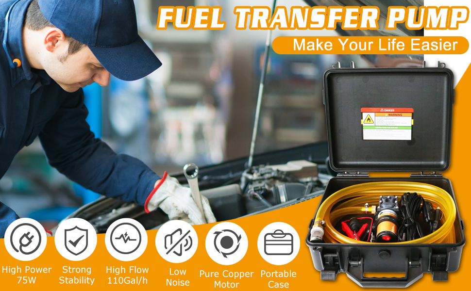 12V Fuel Transfer Pump Set,75W Gasoline Transfer Pump