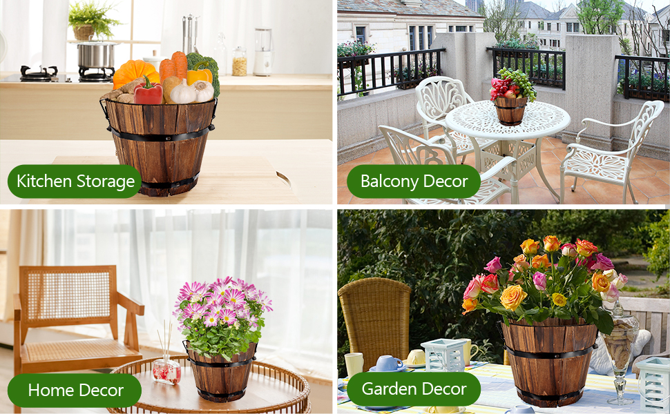 Round Garden Plant Pot Large Whisky Half Barrel Planter for Outdoor Indoor