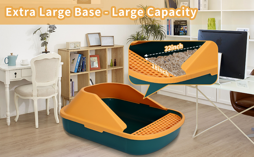 VARLNALY Large Open Cat Litter Box with Cat Litter Mat