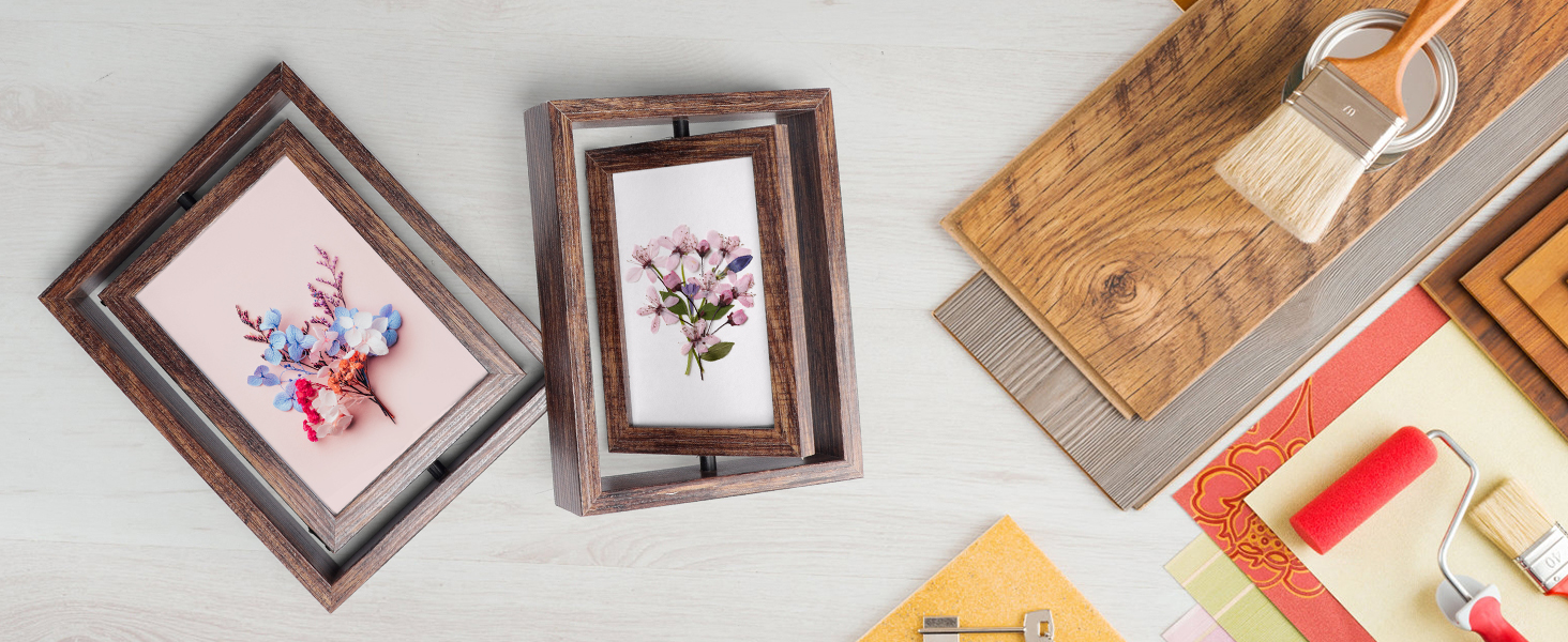 Serwrsw 5x7 Rotating Picture Frame 2 Pack, Double Sided Glass Floating Frame for