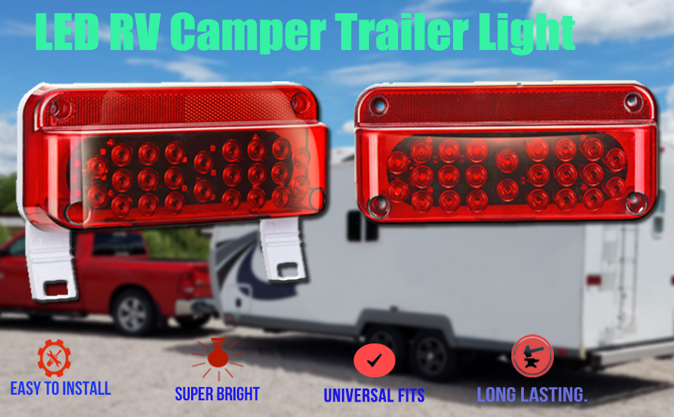 36DB RV Tail Lights, Camper Tail Lights, RV LED Brake Lights, Rectangular Camper