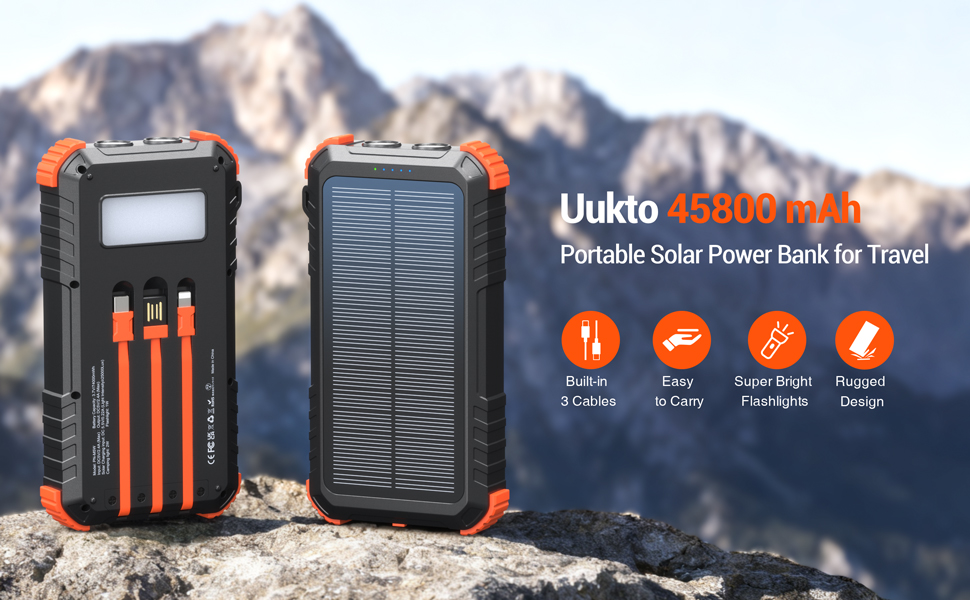 Uukto 45800mAh portable solar power bank for travel