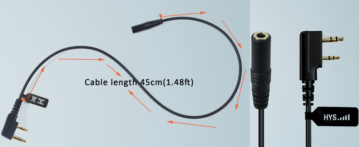 HYS 3.5mm Female Plug to 2Pin K Connector 1.48FT Cable, 3.5mm Female Plug (Single Channel) 