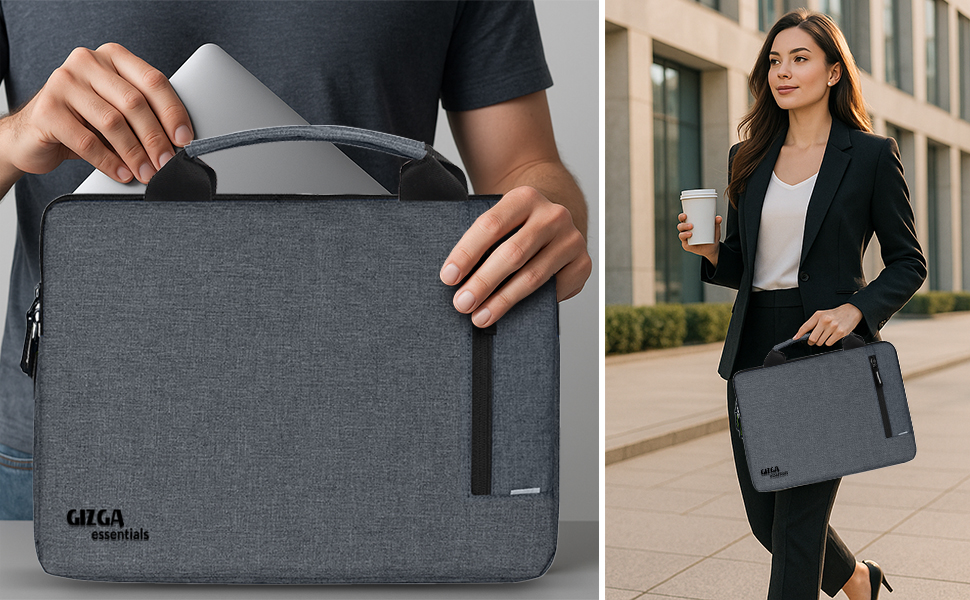 Gizga Essentials 13.3 Inch Laptop Sleeve Case Cover Pouch Bag with Handle & Front Pocket| Slim & Water-Resistant Nylon Fabric with Shockproof Foam Padding, Soft Lining & Premium Zipper Closure (Grey) 73 PROTECT WHAT MOVES YOU-SLEEK, SECURE, AND SMART LAPTOP PROTECTION.