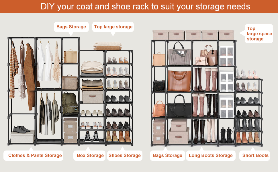 Portable Closet Wardrobe with Shoe Rack Freestanding Portable Closets Rack for Hanging Clothes