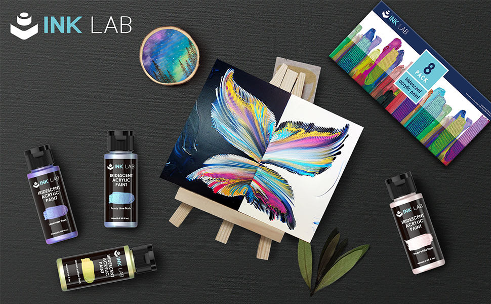 INK LAB Iridescent Acrylic Paint 8 Colours Colour Shift Acrylic Paint High Viscosity Shimmer