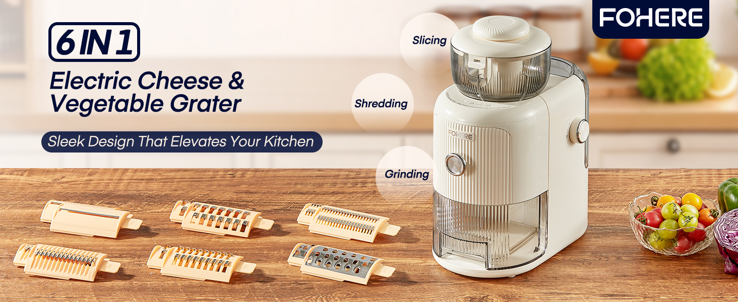 FOHERE 6 in 1 Multifunctional Electric Cheese Grater 1.1