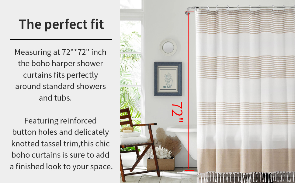 TOPSMCHER Boho Shower Curtains for Bathroom Stripe Tassel