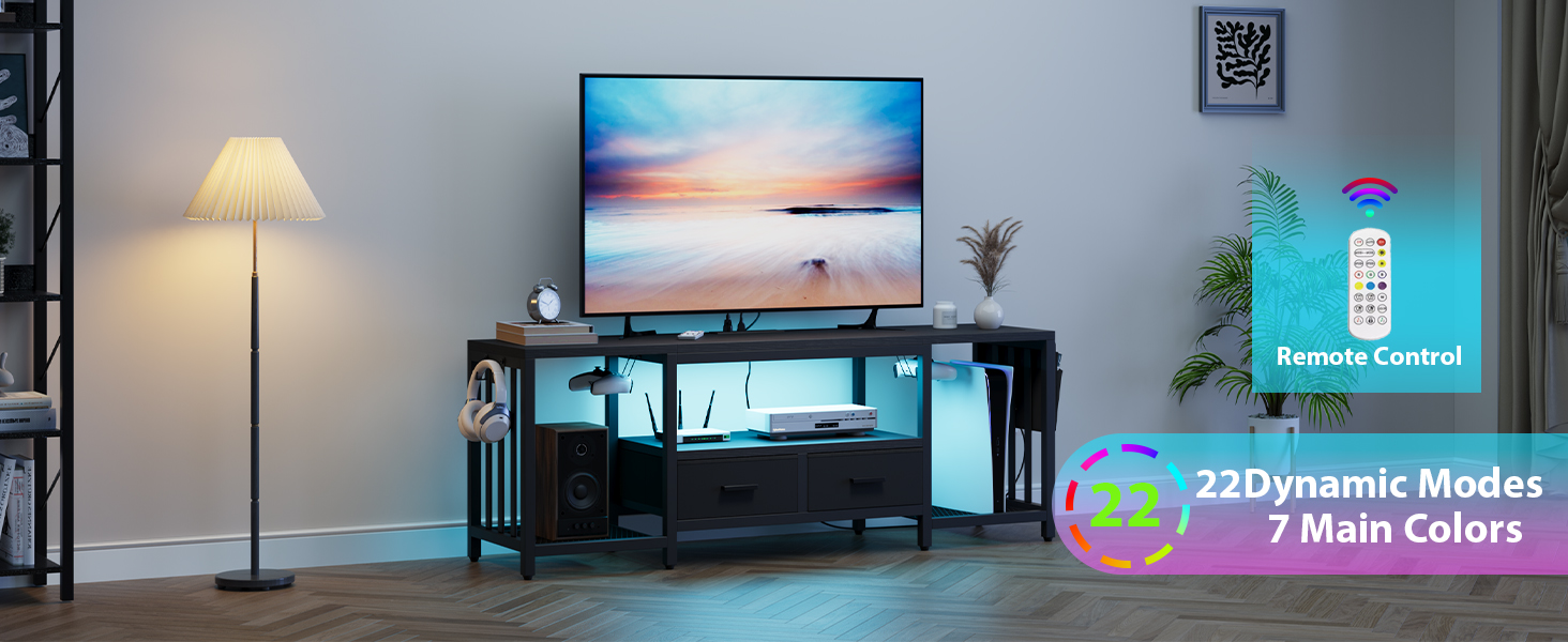 JyaamiZz 63" TV Stand with 2 Fabric Drawers & Power