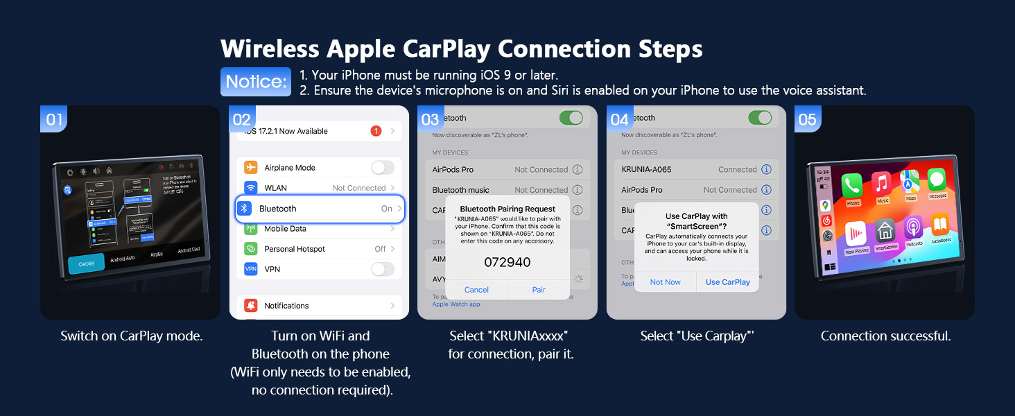 Wireless Apple CarPlay Connection Steps