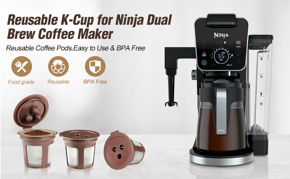 Reusable Coffee Filter, Reusable K Cups for Ninja Dual Brew