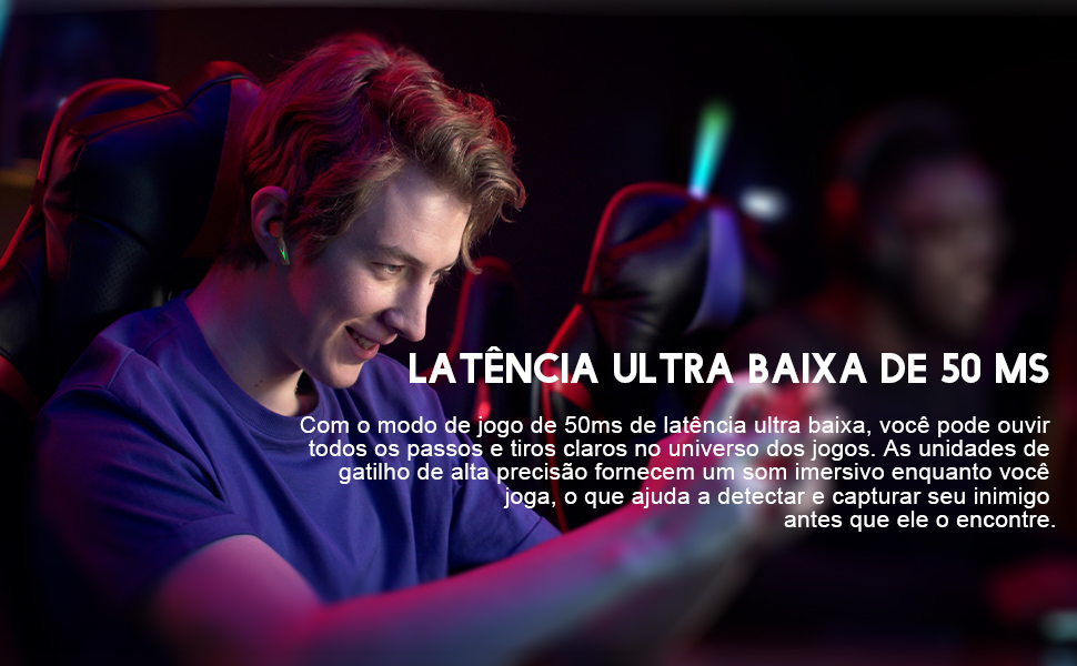 Fone de ouvido Bluetooth Gamer Hero5 som estéreo com drivers de 13 mm, 50ms de baixa latência e