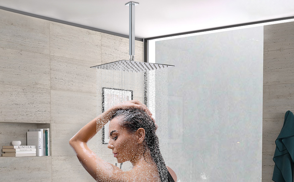 HarJue Ceiling Mounted Shower Arm, Rain Shower Head Square Extension