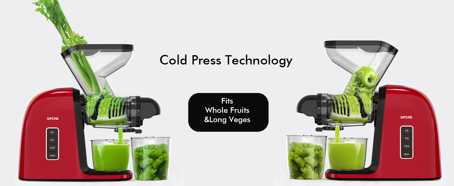 Masticating Juicer Machines, SiFENE Cold Press Juicer, 76mm Wide Dual Feed Chute Slow Juicer