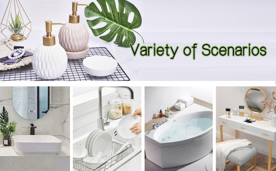 Ceramics Gold Soap Dispenser for Bathroom, Round Soap Dispenser with