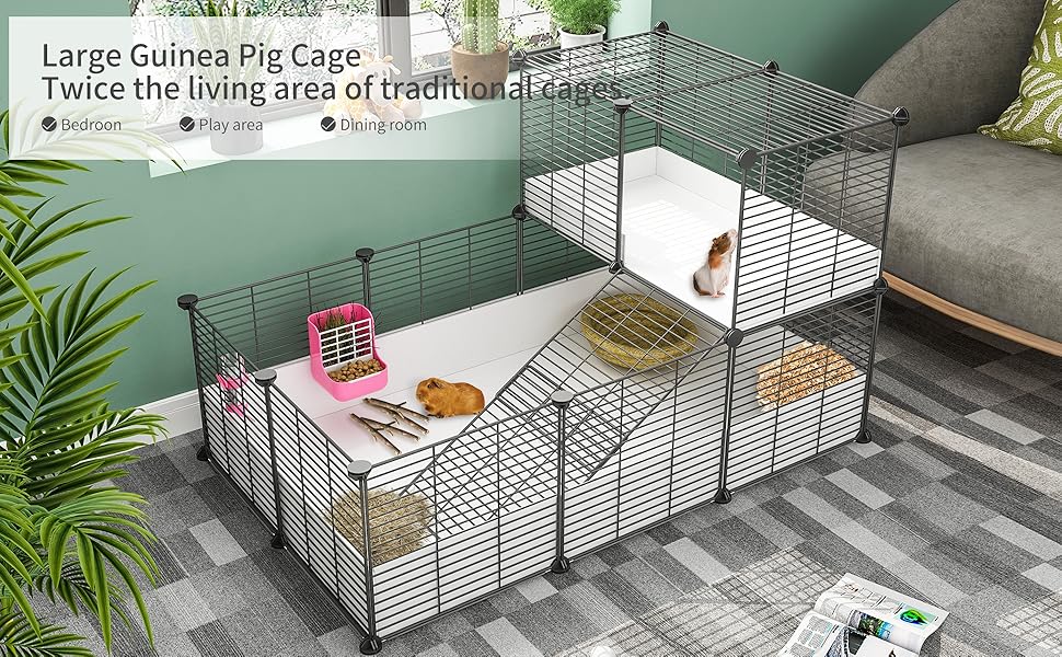 Oneluck Guinea Pig Cage,Indoor Habitat Cage with Waterproof Plastic Bottom,Playpen