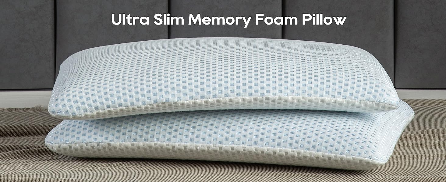 Ultra Thin Pillow 3.25" H Gel Memory Foam Flat Pillow for